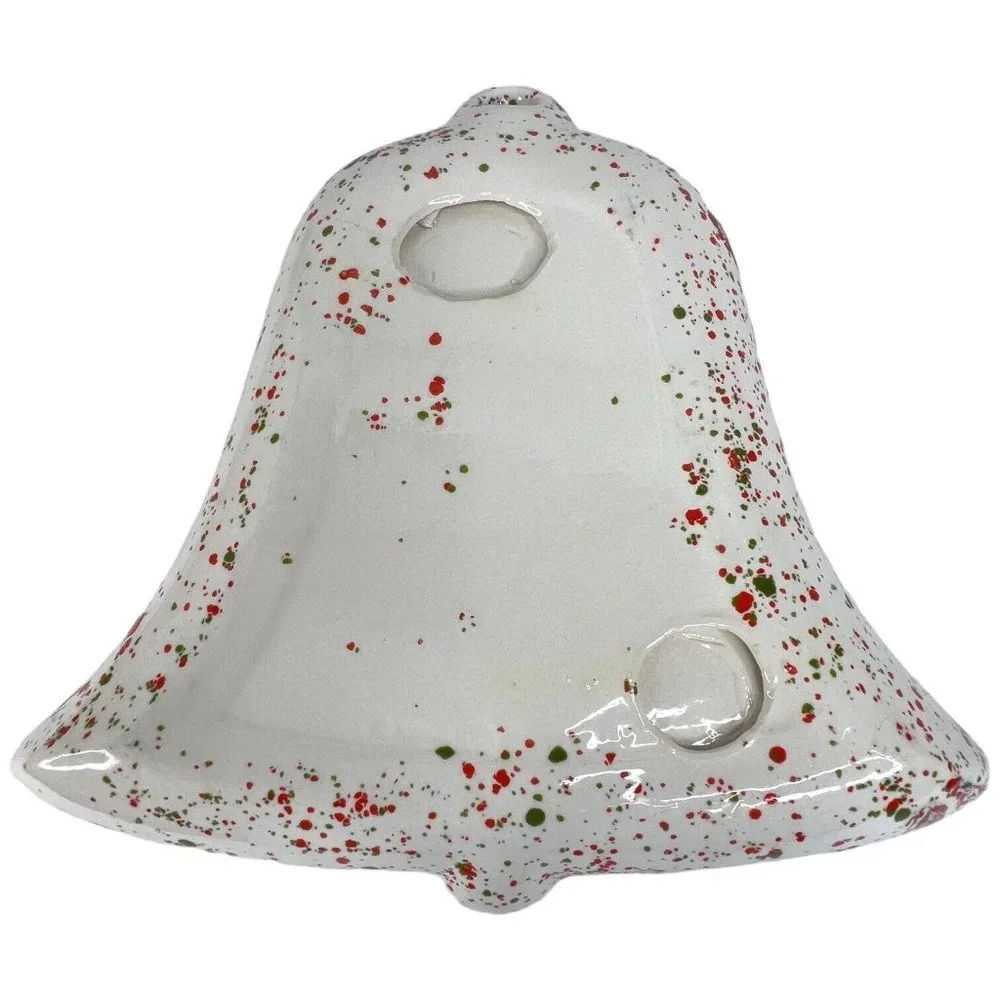 Atlantic Mold Ceramic Christmas Bell Plate Dish Platter Splattered Green Orange